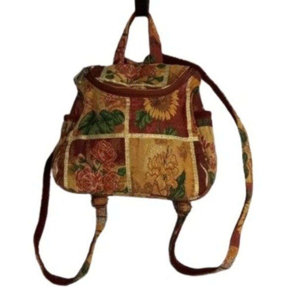 Paul Brent Backpack Bag Floral Tapestry Double Straps Top Handle - Picture 1 of 12